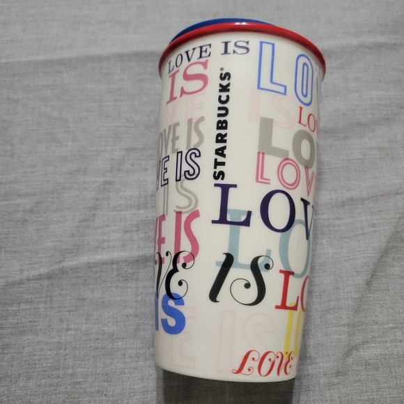 Starbucks Coffee Colorful "LOVE IS LOVE" Ceramic Tumbler Mug Cup 12 oz 2017 New - Picture 2 of 6